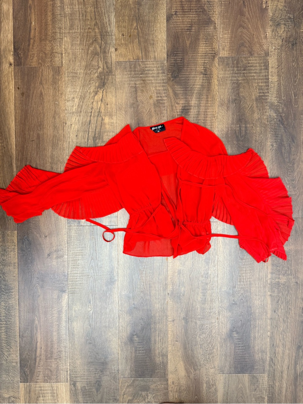 Nasty Gal Red ruffle Pleated Wrap Blouse